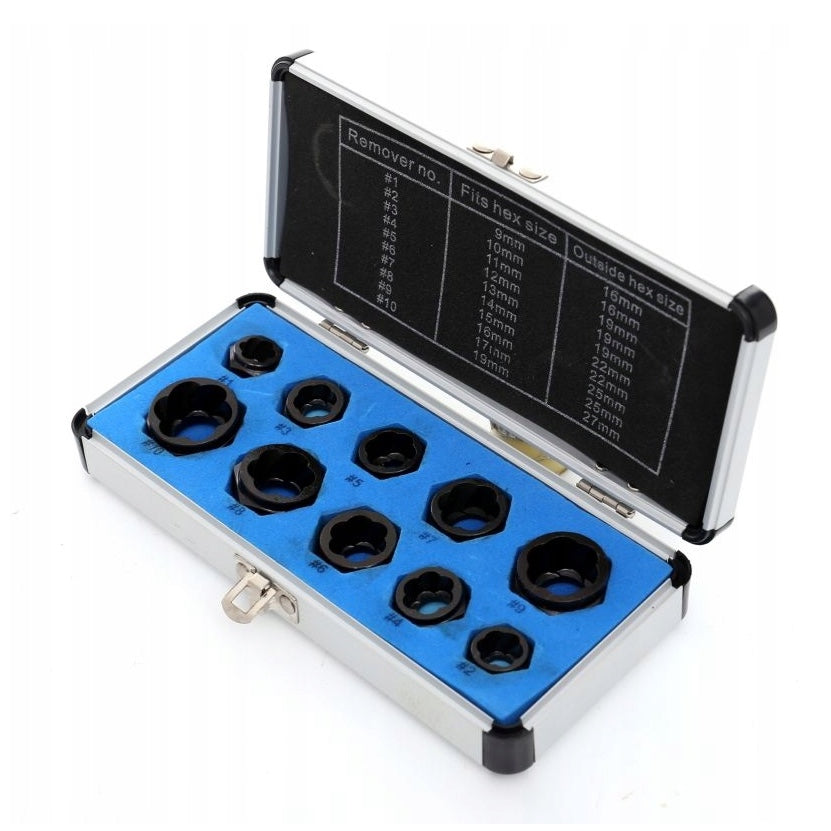 Set desfacere (extragere) suruburi sau piulite defecte, include 10 buc priza externa pentru cap surub HEX 9-19mm, POLSKI K10268, Poza3