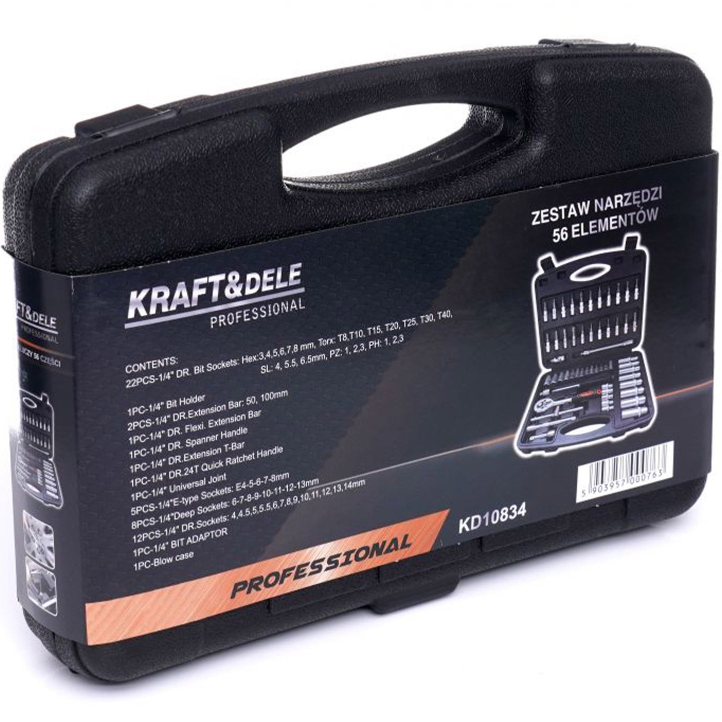 Trusa scule Kraft&Dele KD10834, 56 bucati, valiza de transport inclusa