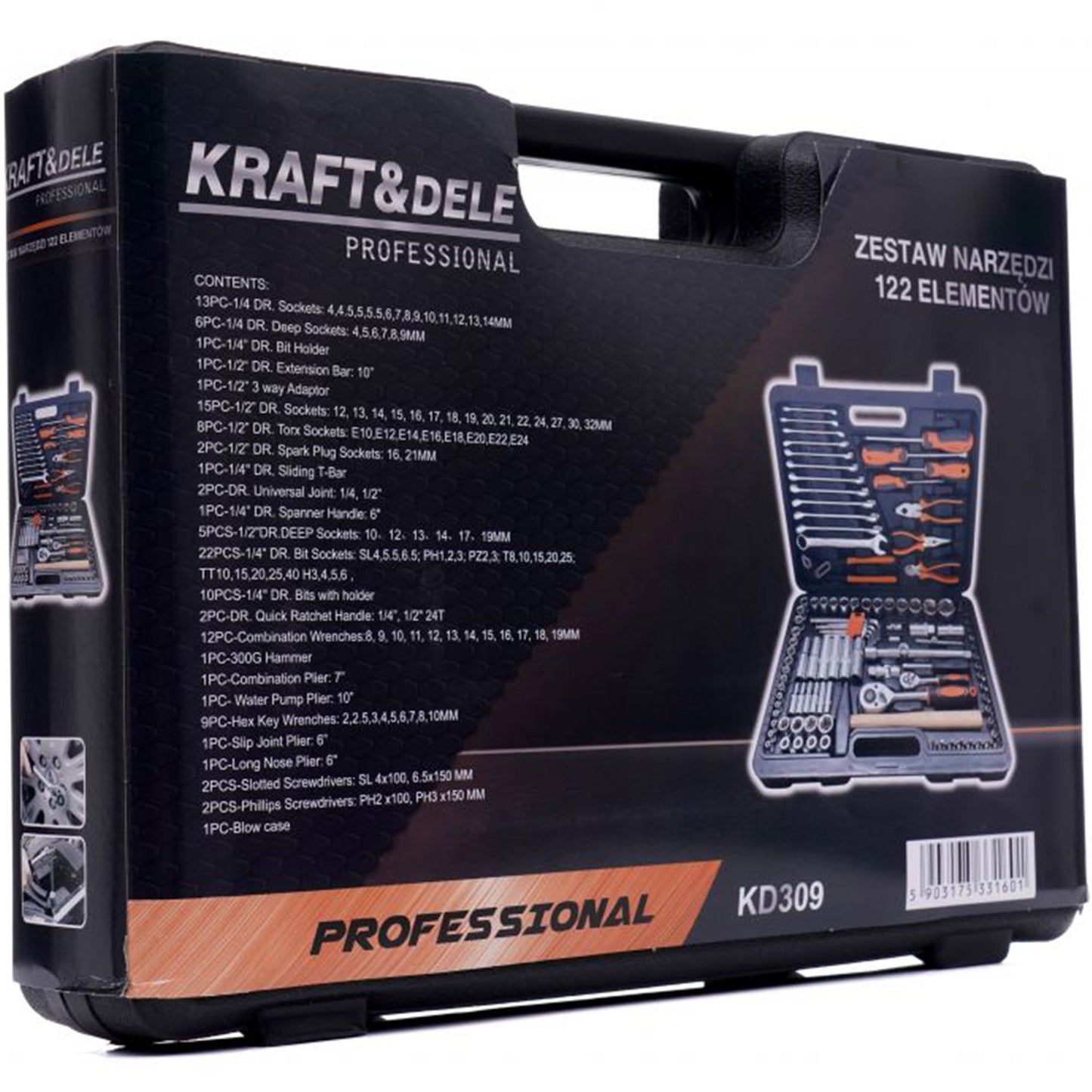 Trusa scule Kraft&Dele KD309 122 bucati, valiza de transport inclusa