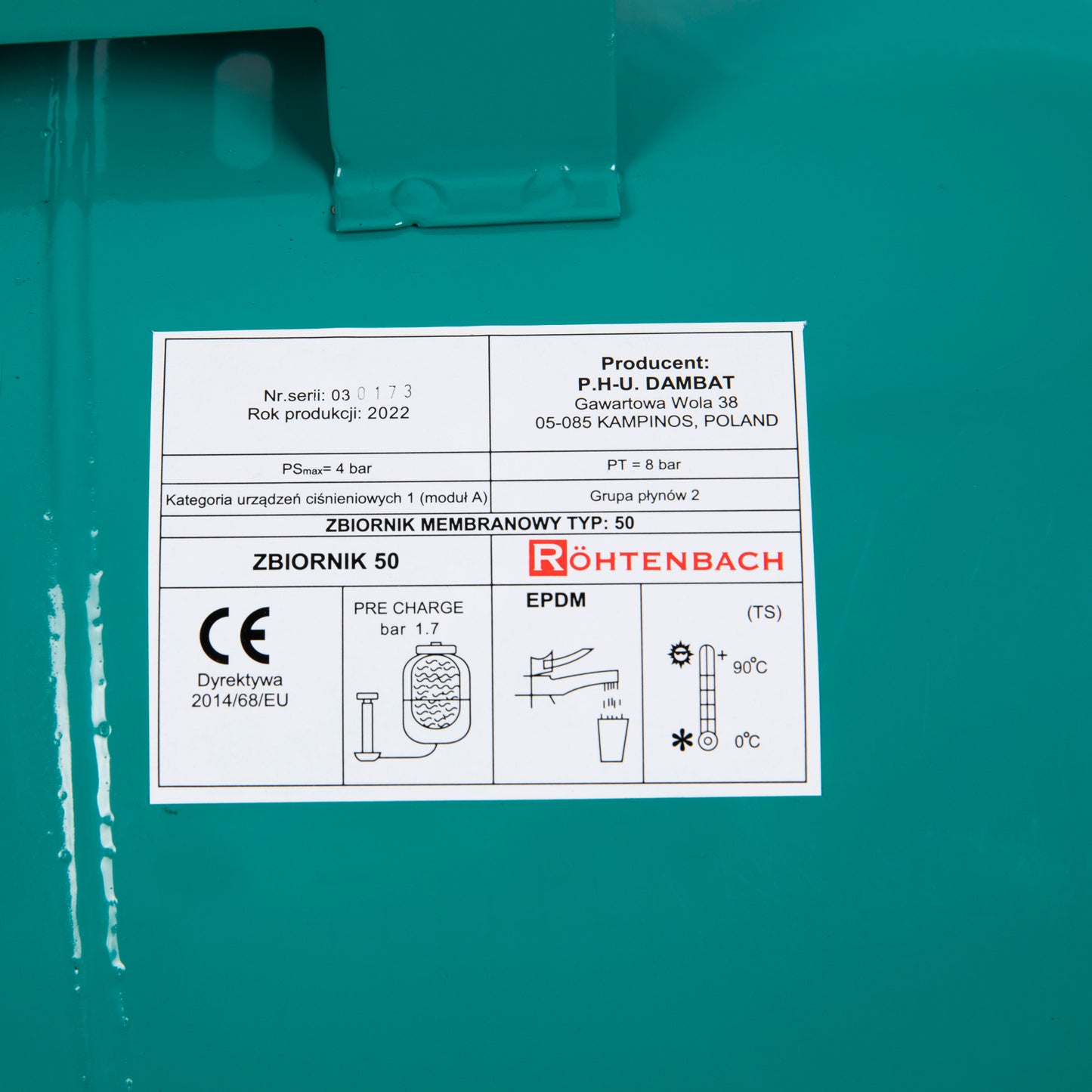 Vas expansiune Rohtenbach, 50 litri, orizontal cu diafragma, pentru apa calda si rece