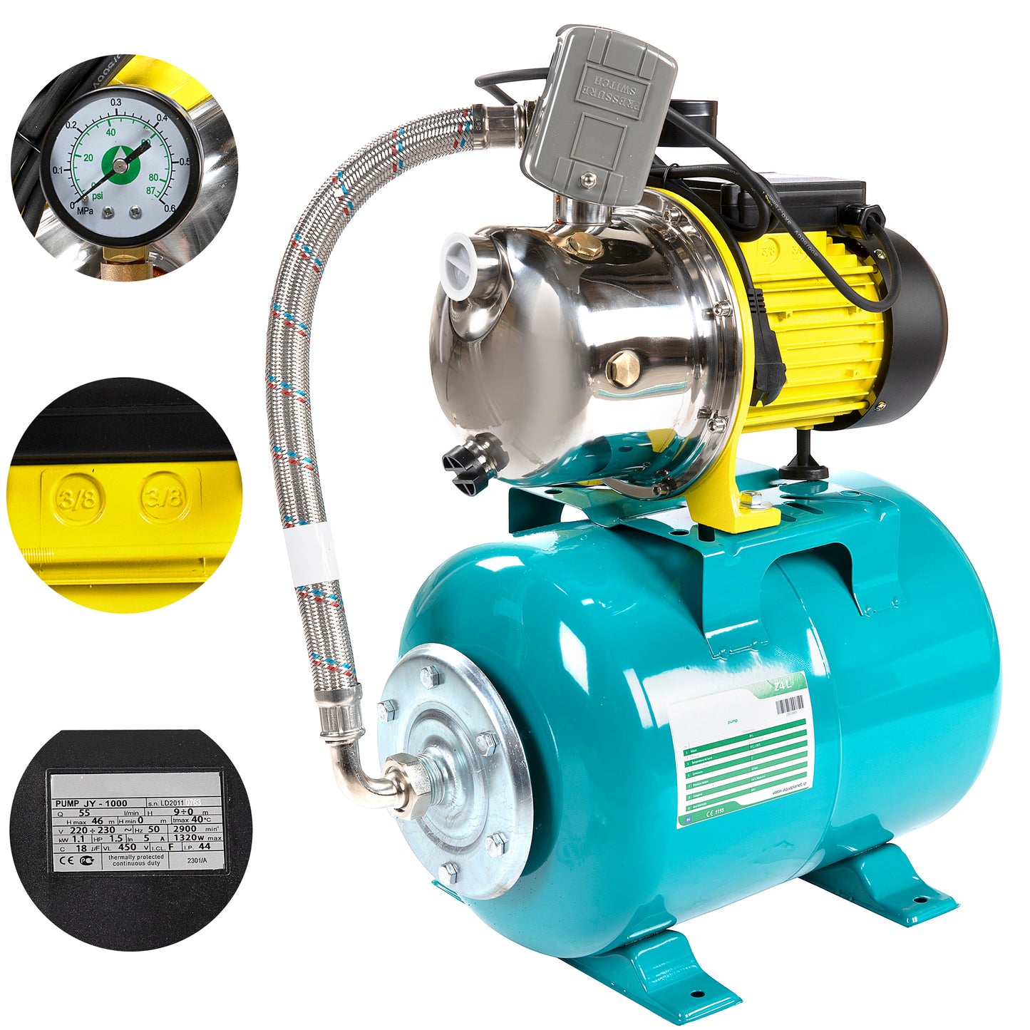 Hidrofor Liderman- Maxima-JY1000, 24L, 1.1 Kw, 55 l/min, H refulare 46m