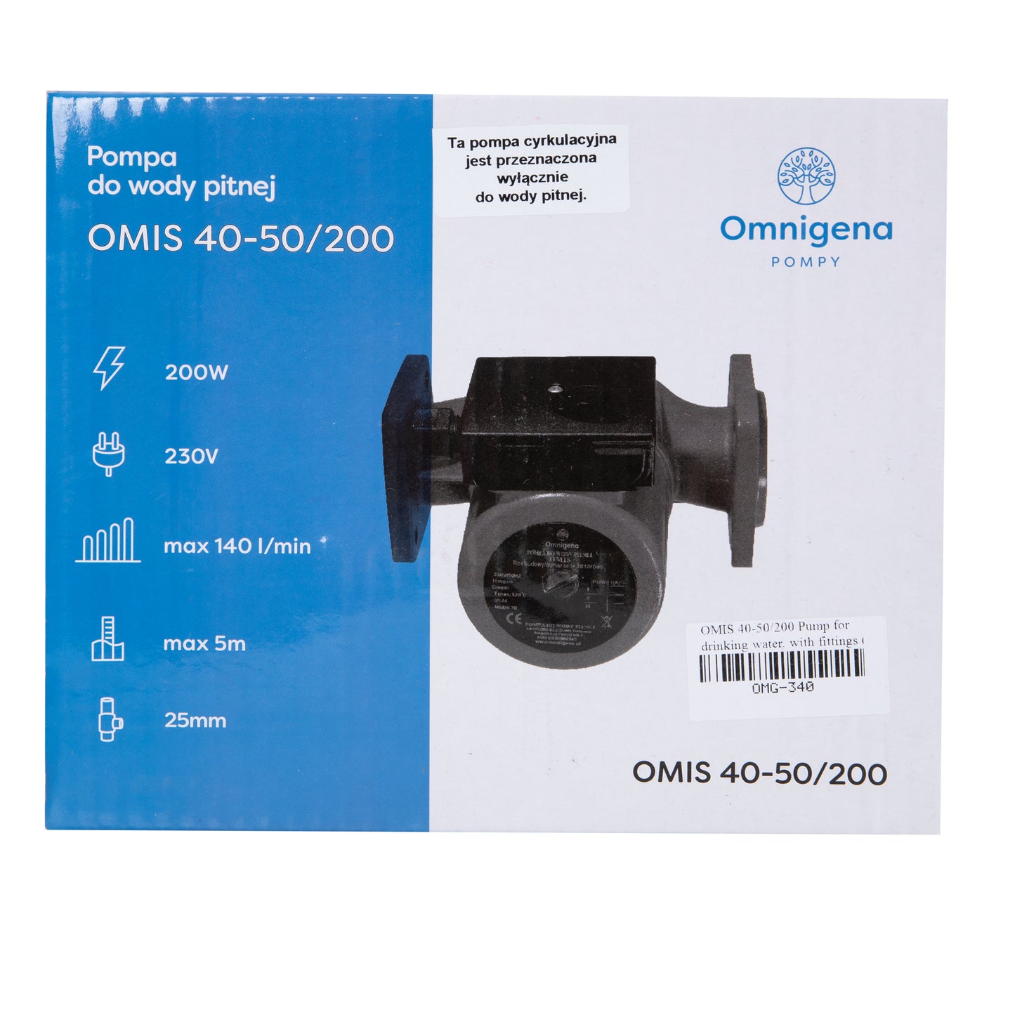 Pompa recirculare centrala Omnigena OMIS 40-50/200, debit 140l/min, putere 200W