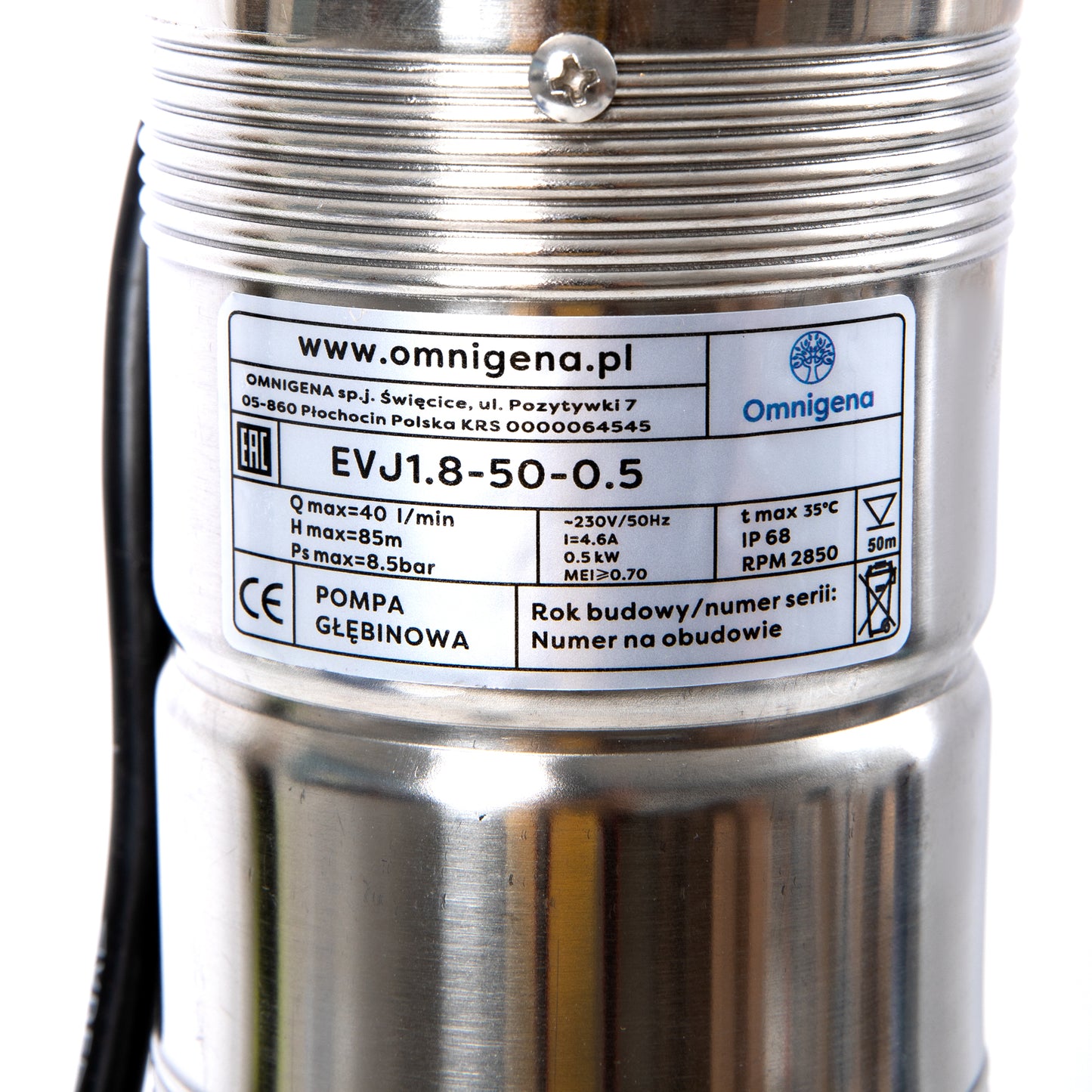 Pompa submersibila Omnigena EVJ 4"1,8-50-0,5, 230V, 0.55kW, debit 40l/min, H refulare 85m