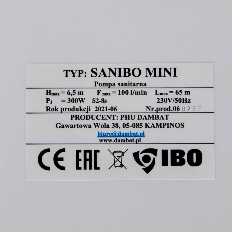 Pompa WC IBO Dambat Sanibo Mini, 300W, 100 l/min