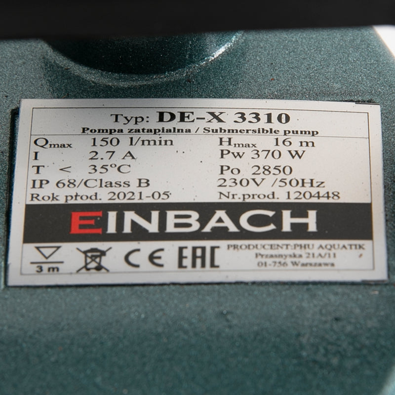 Pompa rezistenta la nisip Einbach DE-X 3310, 0.37 kW, racord 1