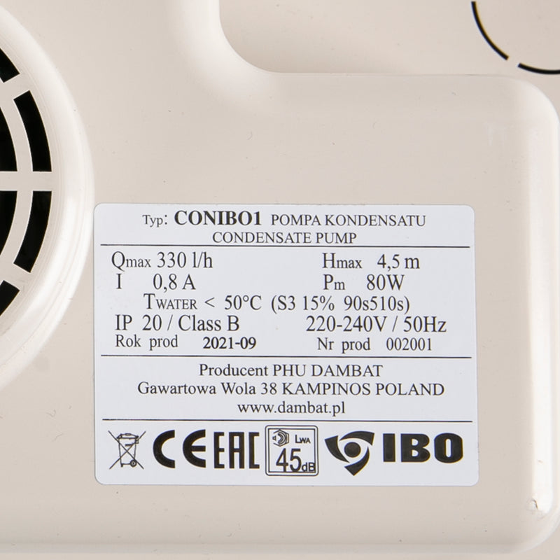 Pompa pentru condens IBO Dambat CONIBO1, 80W, 5.5l/min, rezervor 1.9l