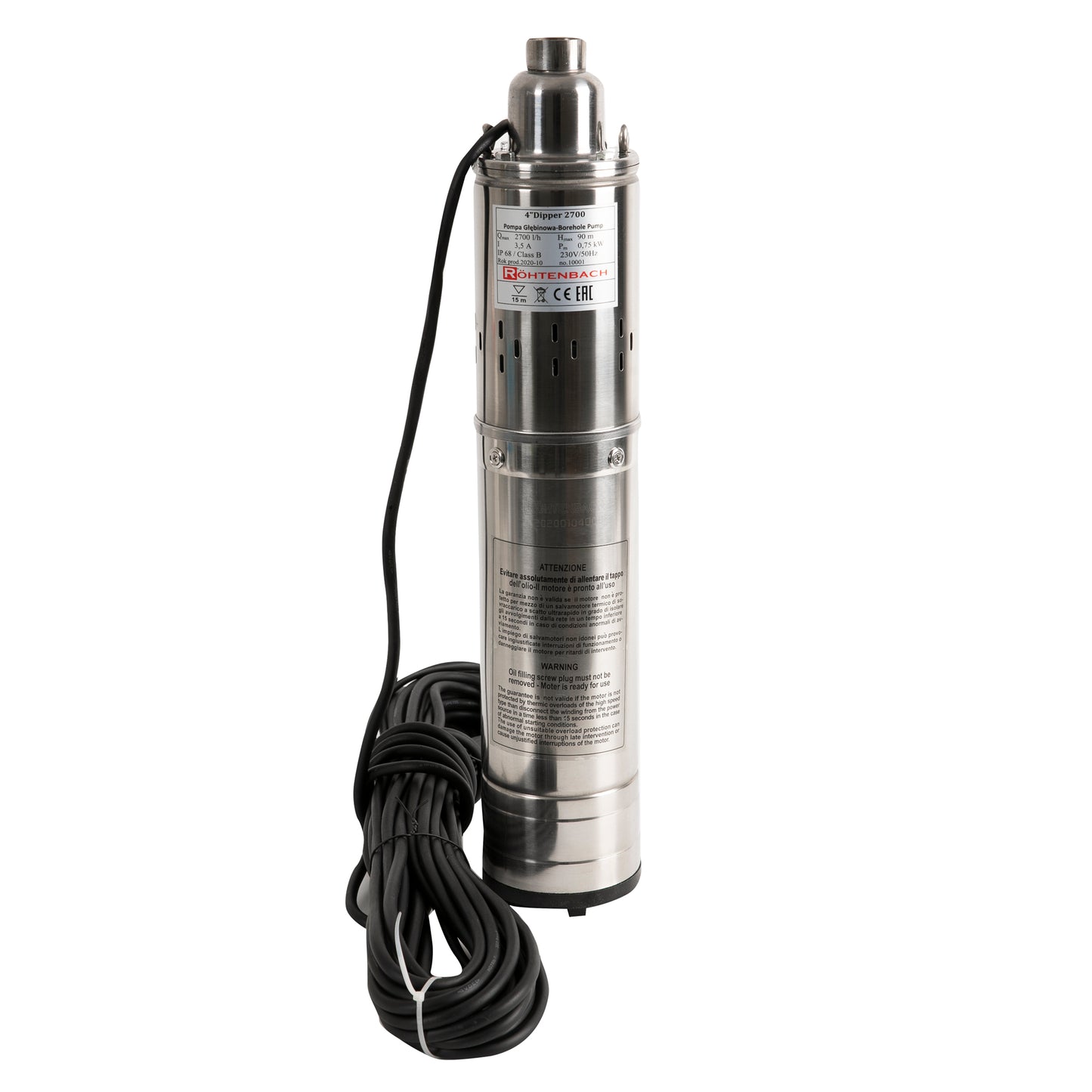 Pompa submersibila Rohtenbach 2700, fara flotor, 0.75 KW, debit 2700l/h, H.refulare 90m