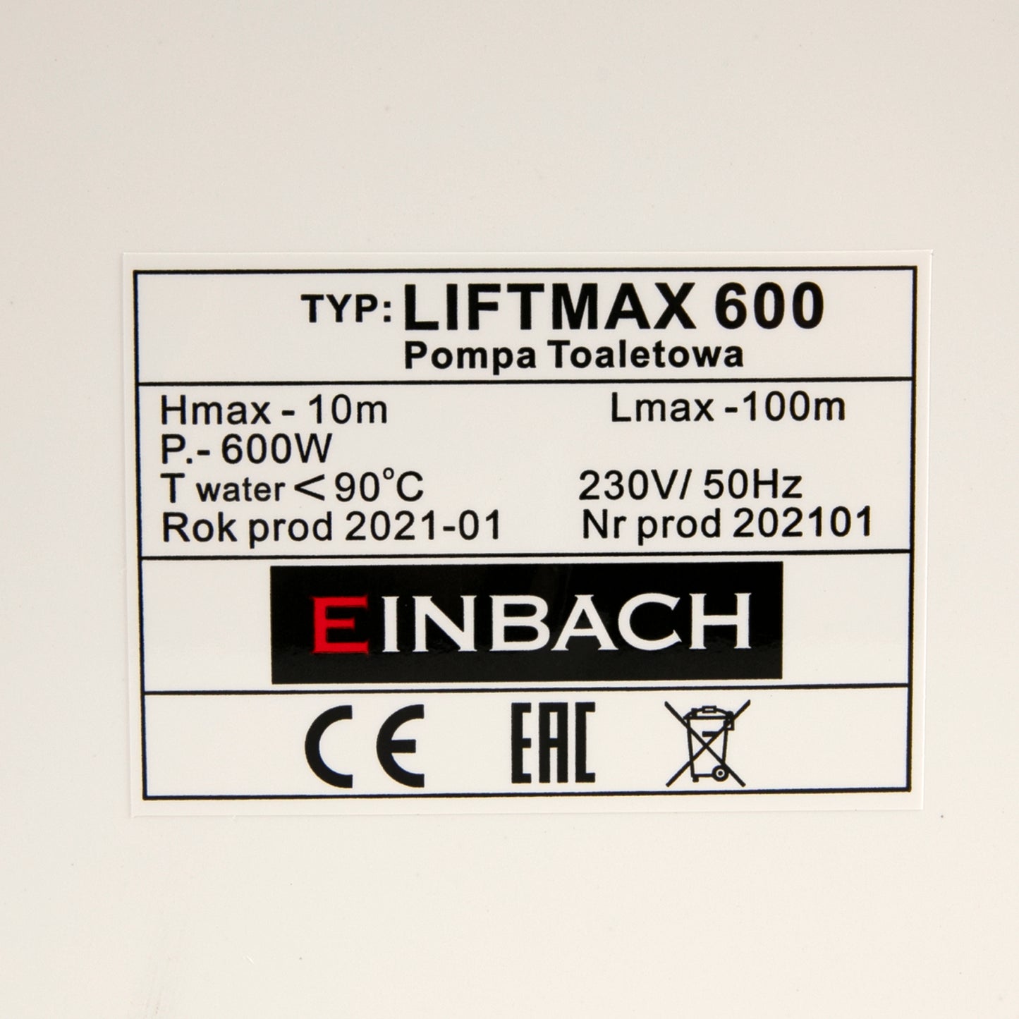 Pompa cu tocator WC Einbach Liftmax 600, 600W, 240 l/min
