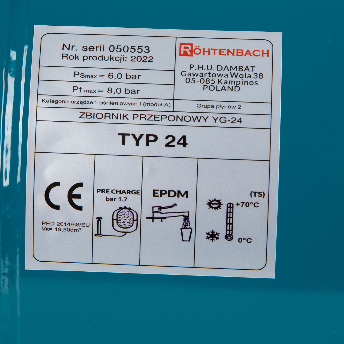 Vas expansiune Rohtenbach, 24 litri, orizontal cu diafragma, pentru apa calda si rece