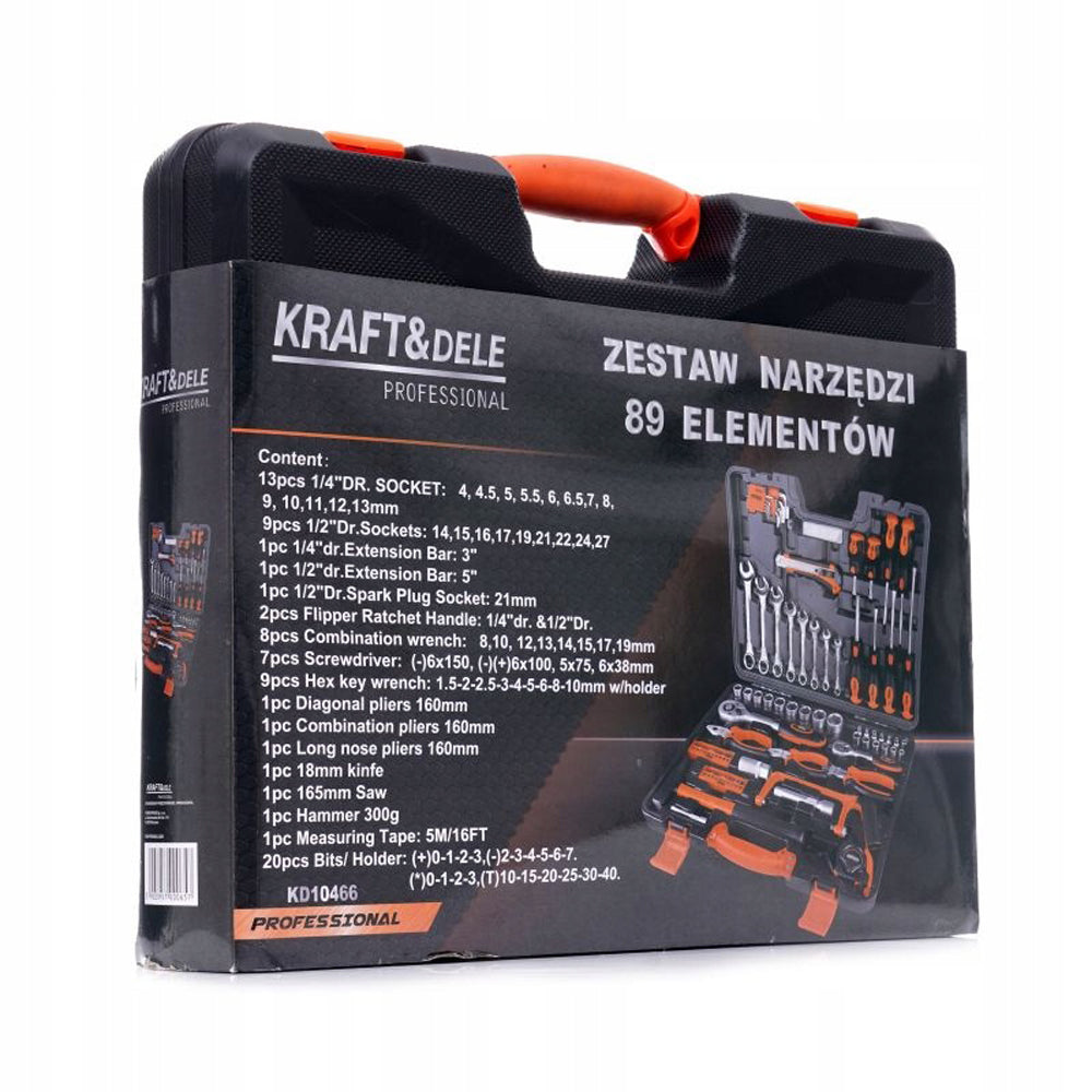 Trusa scule Kraft&Dele KD10466, 89 bucati, valiza de transport inclusa