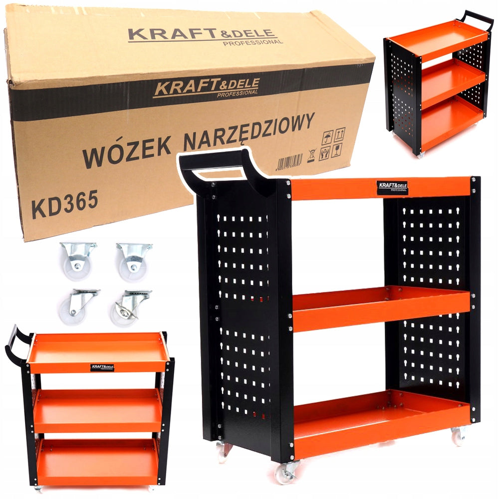 Carucior de atelier cu roti Kraft&Dele KD365, 3 rafturi
