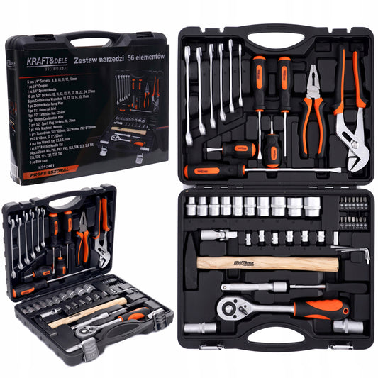 Trusa scule Kraft&Dele KD10461, 56 bucati, valiza de transport inclusa