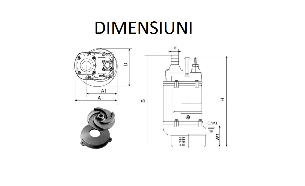 Pompa apa murdara profesionala pentru apa cu noroi / namol IBO Dambat 50-KBFU-1,5, 1.5 kW, 420l/min, 230V, H refulare 18.5m