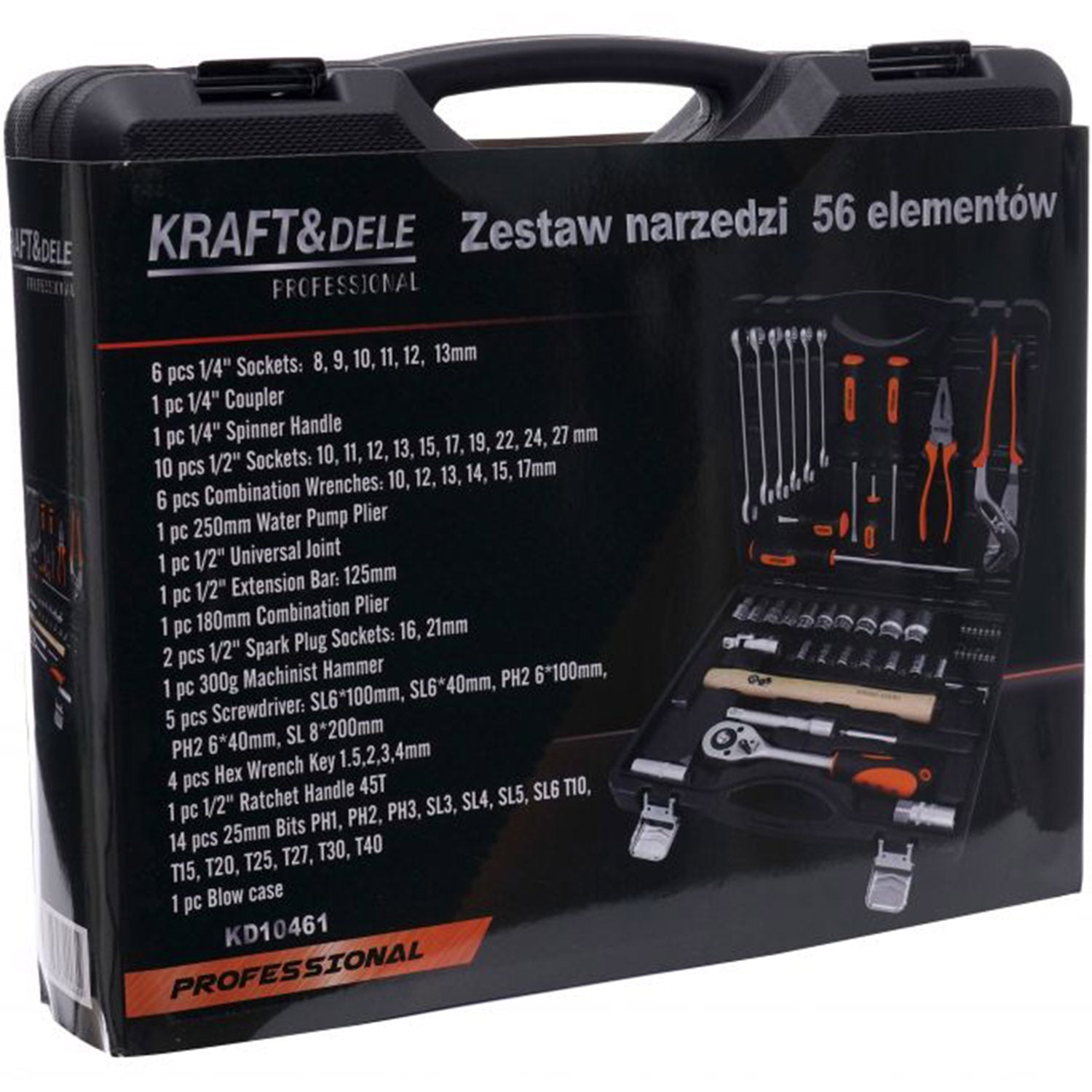 Trusa scule Kraft&Dele KD10461 56 bucati, valiza de transport inclusa