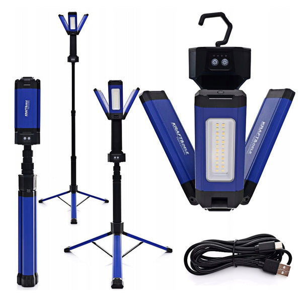 Lampa multifunctionala reincarcabila Kraft&Dele KD1267, 3 proiectoare LED, 2000Lm, acumulator 4000mAh, 6 moduri, 2 culori, cu trepied , pentru ateliere, camping, constructii etc