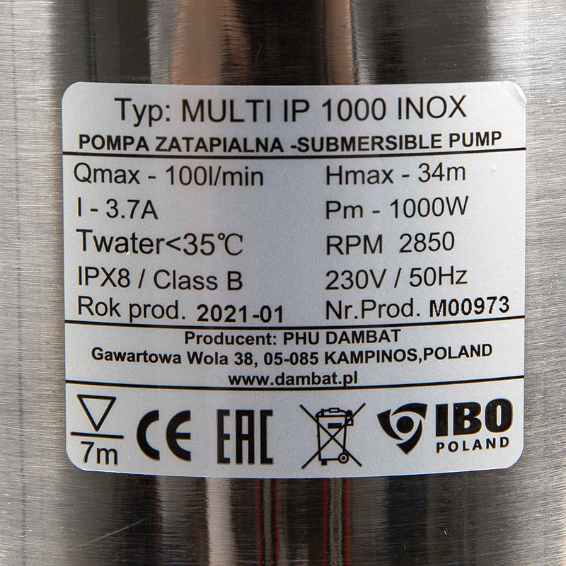 Pompa apa murdara/curata POMPINA-Poland MULTI IP1000Inox, 1000W, 100 l/min, rezistenta nisip