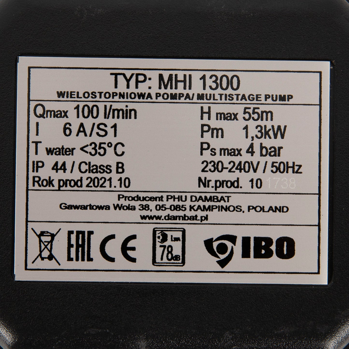 *PROMO* Pompa de suprafata multietajata IBO Dambat MHI 1300, 1300W, 100l/min, H refulare max 55m