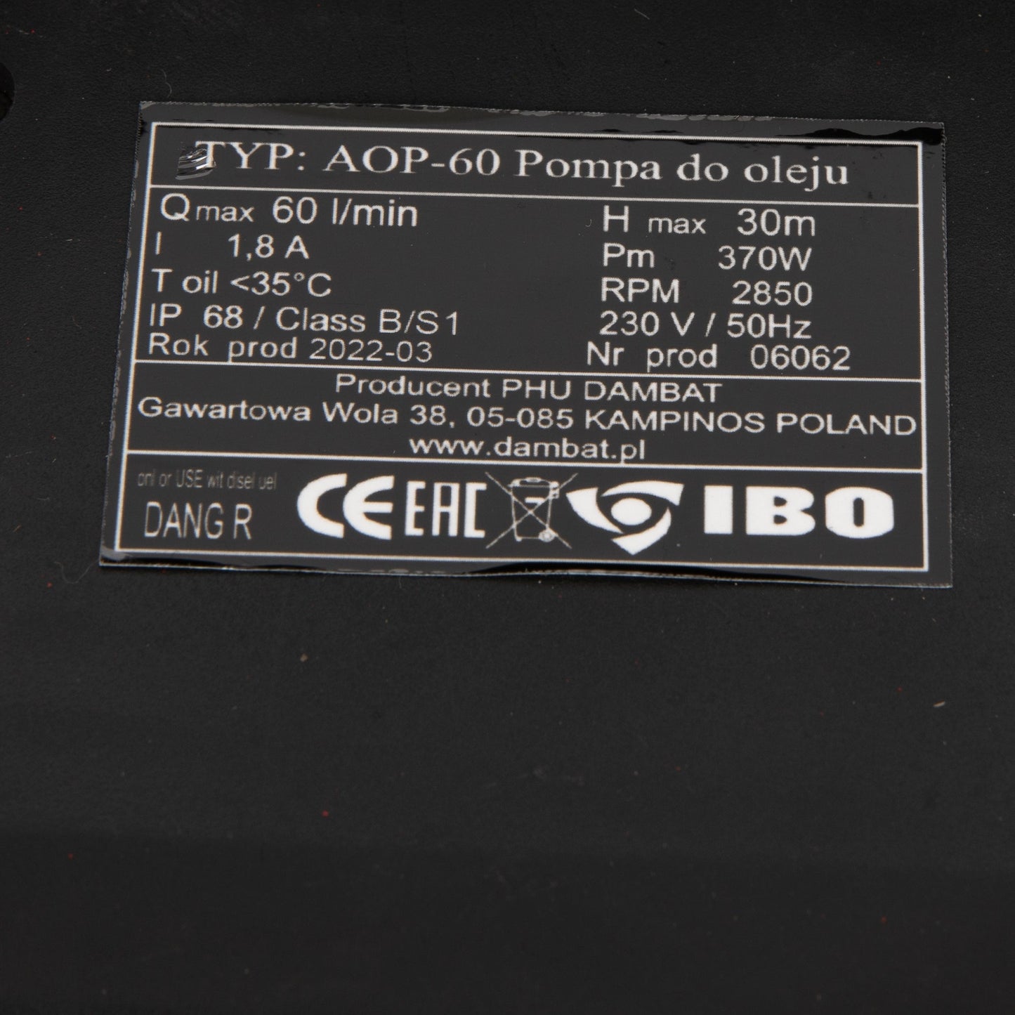 Pompa transfer motorina POMPINA-Poland AOP60 Kit, 370W, 60 l/min, pentru combustibili