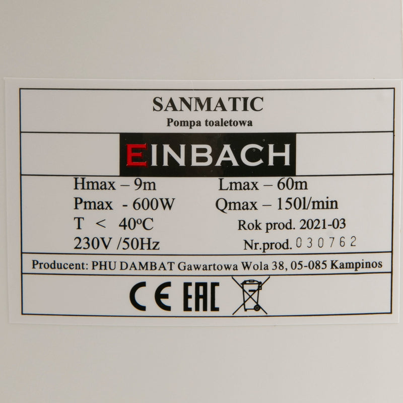 *PROMO* Pompa cu tocator WC Einbach Sanmatic, 600W, 150 l/min