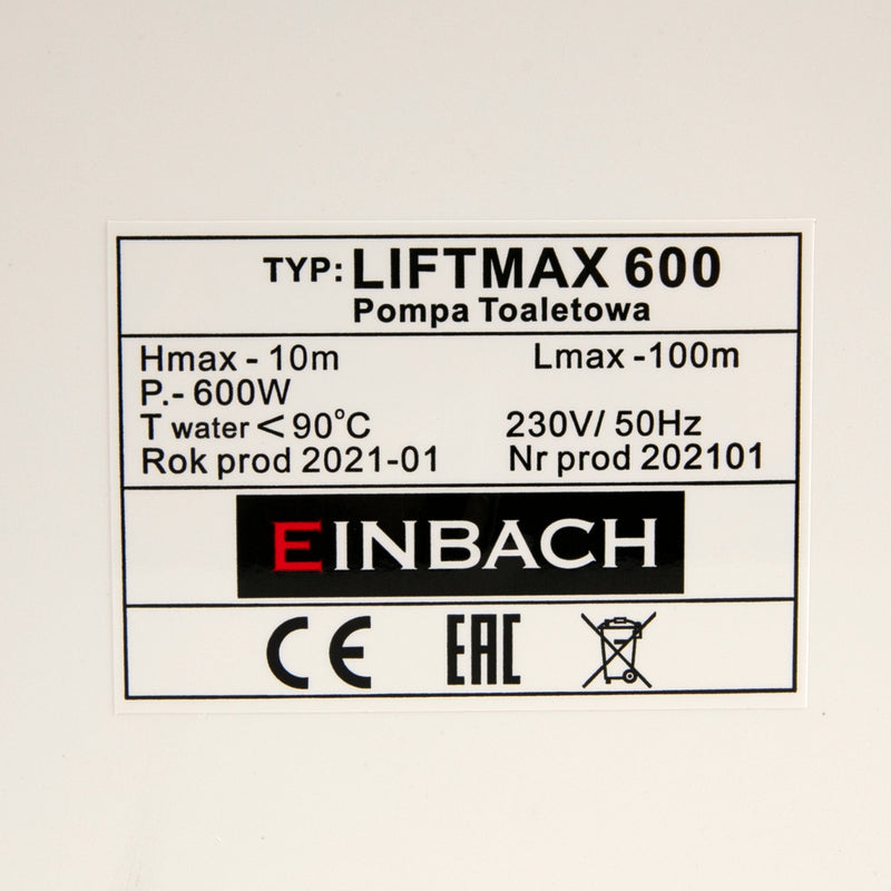 *PROMO* Pompa cu tocator WC Einbach Liftmax 600, 600W, 240 l/min