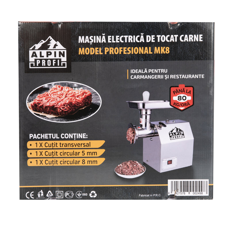 Masina de tocat carne electrica profesionala Alpin Profi® MK, 500W, 80Kg/ora, greutate utilaj 11.5Kg, constructie Inox, Accesorii Incluse