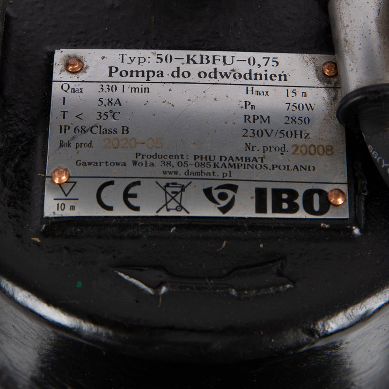 Pompa apa murdara profesionala pentru apa cu noroi / namol POMPINA-Poland 50-KBFU-0,75, 0.75 kW, 330l/min, 230V, H refulare 15m