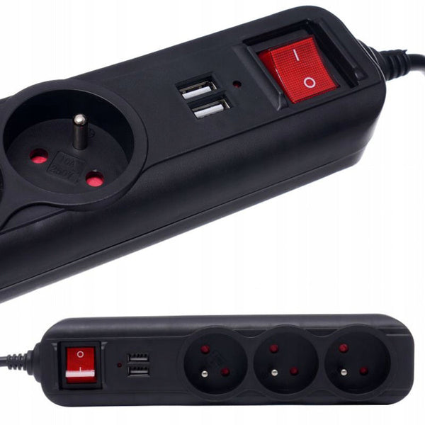 *OFERTELE-IEPURASULUI* Prelungitor electric cu intrerupator KRAFTSON % Import Polonia %  4031, 3 prize, 2 mufe USB, 1.5m