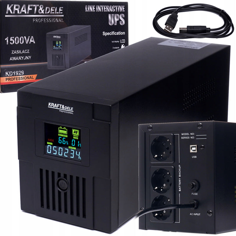 *BLACK FRIDAY* UPS cu Stabilizator de Tensiune Kraft&Dele KD1929, 900W, 1500vA, profesional