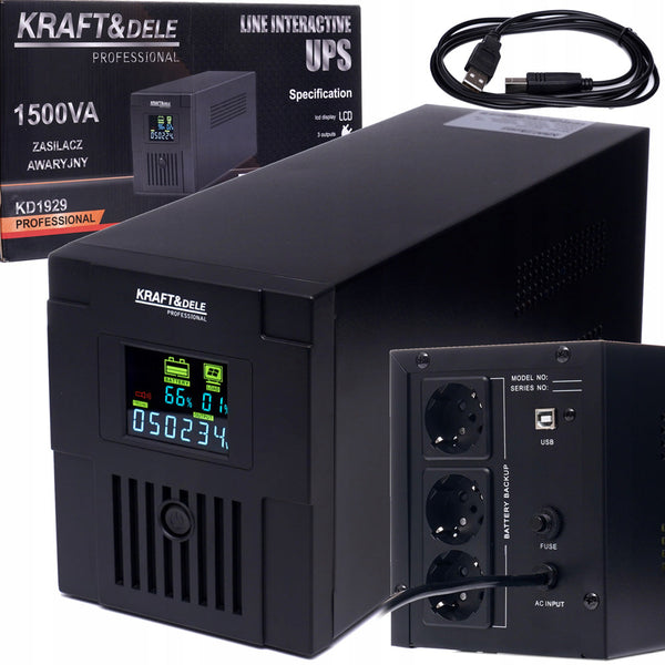 UPS cu Stabilizator de Tensiune Kraft&Dele KD1929, 900W, 1500vA, profesional ( PRODUS RESIGILAT )