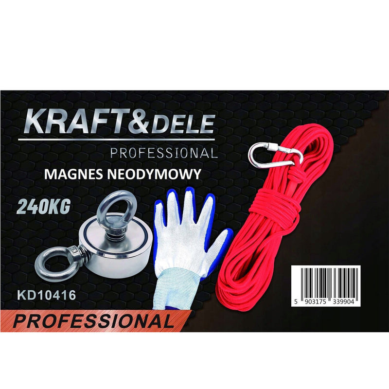 *OFERTELE-IEPURASULUI* Set magnet neodim Kraft&Dele KD10416, 240kg, cu carabiniera, franghie si manusi