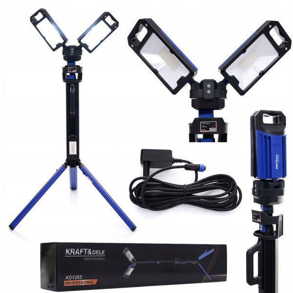 Lampa multifunctionala reincarcabila Kraft&Dele KD1265, 2 proiectoare LED, 4000Lm, acumulator 4000mAh, 6 moduri, 2 culori, cu trepied , pentru ateliere, camping, constructii etc