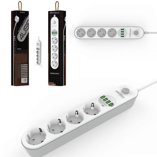*OFERTELE-IEPURASULUI* Prelungitor electric cu intrerupator Kraft&Dele KD4030 4 prize, 4 mufe USB, 2m