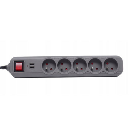 Prelungitor electric cu intrerupator Kraft&Dele KD4034, 5 prize, 2 mufe USB, 3m