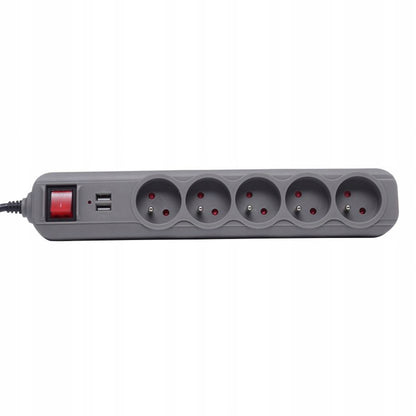 Prelungitor electric cu intrerupator Kraft&Dele KD4033, 5 prize, 2 mufe USB, 1.5m