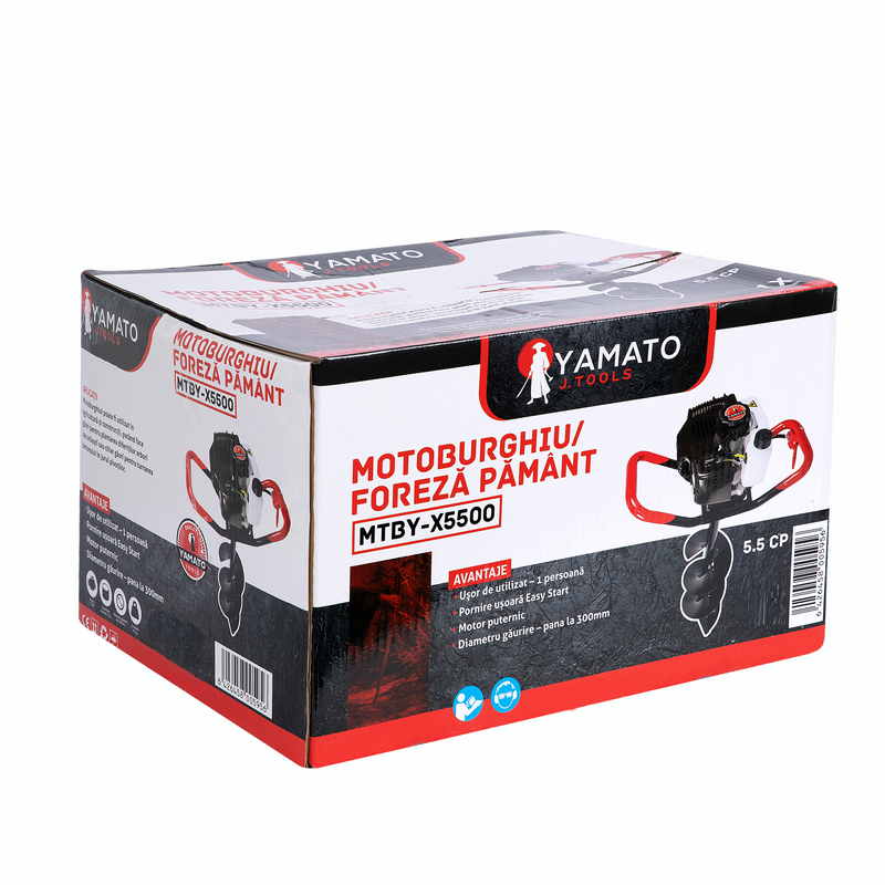 *SPRING BuzZ* Motoburghiu pamant Yamato MTBY-X5500 5.5CP, Burghiu 200mm, +accesorii protectie si intretinere, inclusiv ulei amestec