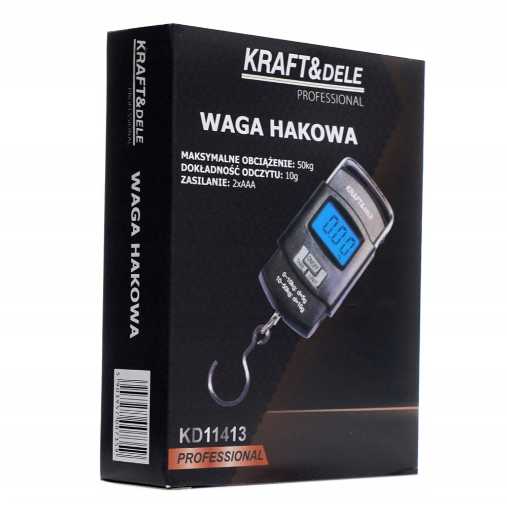 Cantar de mana electronic cu carlig, 50Kg, Kraft&Dele KD11413, Ecran LCD, Baterii 2xAAA