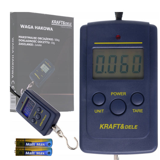 Cantar de mana electronic cu carlig, 50Kg, Kraft&Dele KD11414, Ecran LCD, Baterii 2xAAA