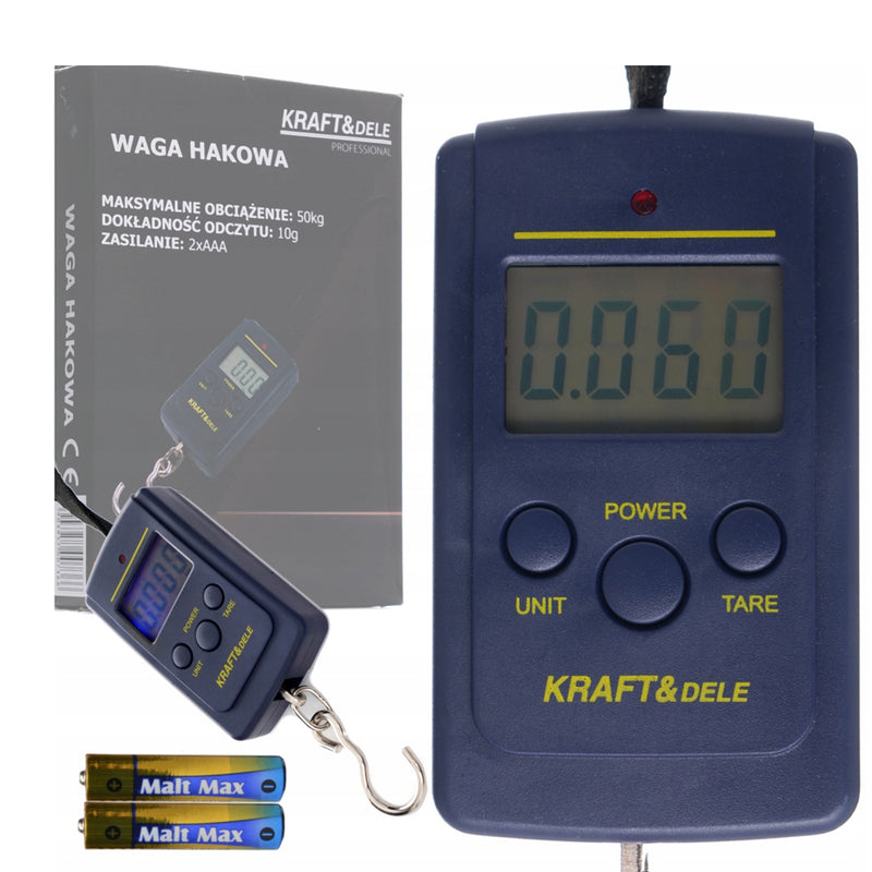 Cantar electronic cu carlig, 50Kg, Kraft&Dele KD11414, Ecran LCD, Baterii 2xAAA