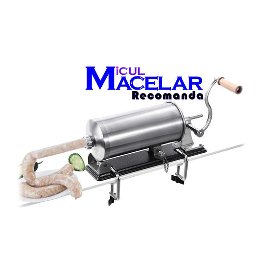 *PROMO* MICUL MACELAR Recomanda - Aparat 3KG de umplut carnati si mezeluri, pozitie orizontala, EASY-FILL, Pâlnii incluse