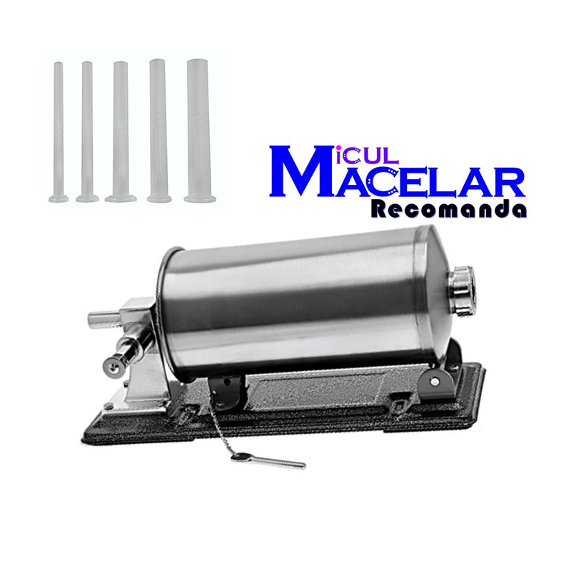 *BLACK-FRIDAY* MICUL MACELAR Recomanda - Tulumba 3KG de umplut carnati si mezeluri, pozitie orizontala, EASY-FILL, 5xPâlnii incluse