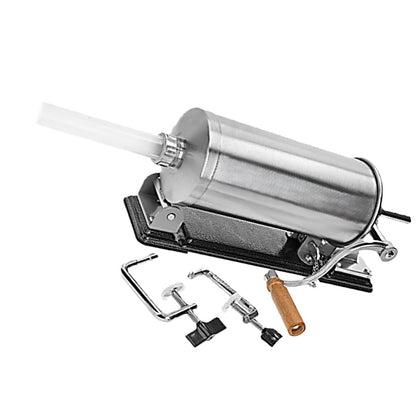 MICUL MACELAR Recomanda - Masina 4KG de umplut carnati si mezeluri, pozitie orizontala, EASY-FILL, 5xPâlnii incluse