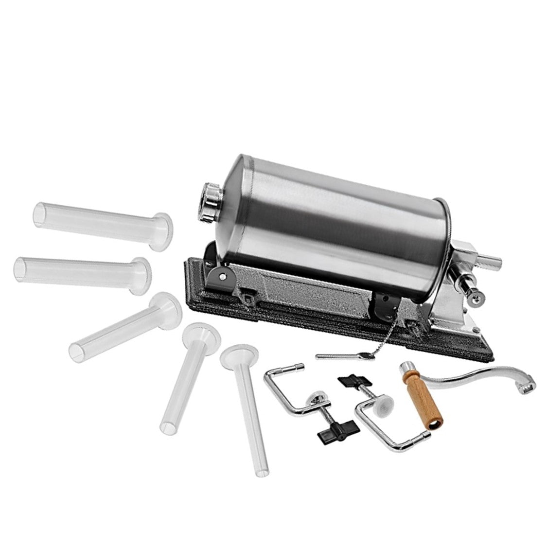 *OFERTA MIORITICA* MICUL MACELAR Recomanda - Masina de umplut carnati, CAPACITATE PANA LA 6Kg, 5xPalnii Incluse, Orizontala PROFI, Inox