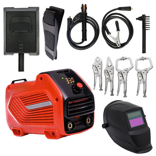 *PROMO* SET Aparat de sudura DEZMAN 330S, MMA 330A, Tehnologie HOT-START, RED-1869 si 4 CLEME PRINDERE-FIXARE DE SUDURA,+ Masca Sudura Automata