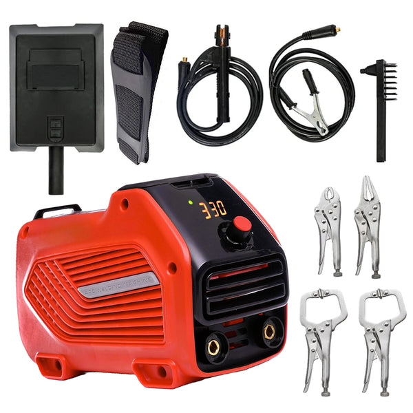 *PROMO* SET Aparat de sudura DEZMAN 330S, MMA 330A, Tehnologie HOT-START, RED-1869 si 4 CLEME PRINDERE-FIXARE DE SUDURA