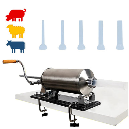 *PROMO* 4KG Masina Umplere Carnati si Mezeluri, Orizontala, cu 5 Palnii incluse, Porc+Vita+Oaie