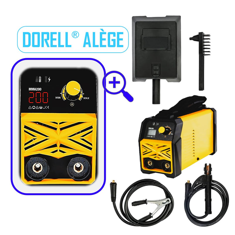 PRIMAVARA-OFERTELOR DORELL® ALEGE Aparat Sudura CU ELECTROD 1.6-5mm, Invertor Electronic, REGLAJ FIN AMP200, ECRAN LCD COLOR, + Masca Sudura Automata Cristale Lichide Neagra