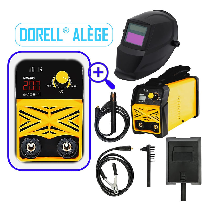 *PROMO* DORELL® ALEGE Aparat Sudura CU ELECTROD 1.6-5mm, Invertor Electronic cu ECRAN LCD COLOR, REGLAJ FIN AMP200, + Masca Sudura Automata Cristale Lichide Neagra