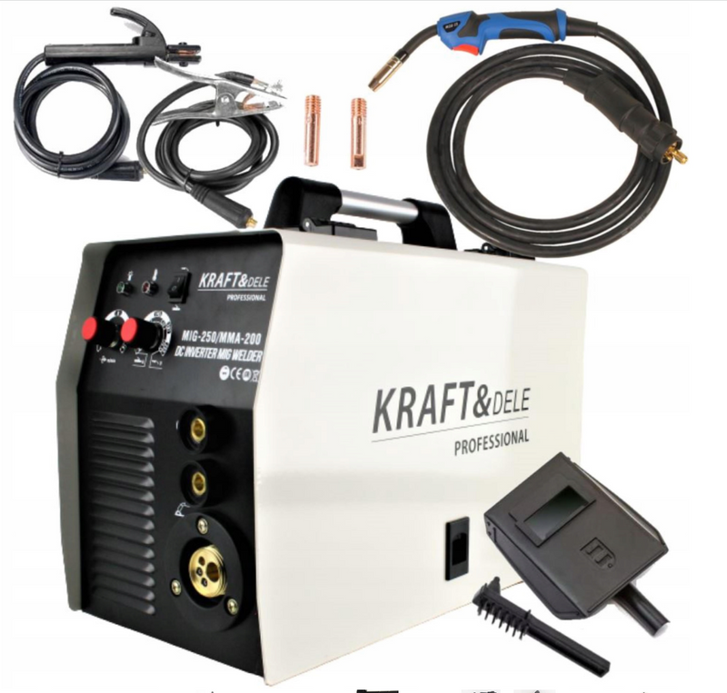 Aparat de sudura cu sarma Kraft&Dele KD1849, MIG-MAG/MMA, 250A, Accesorii incluse
