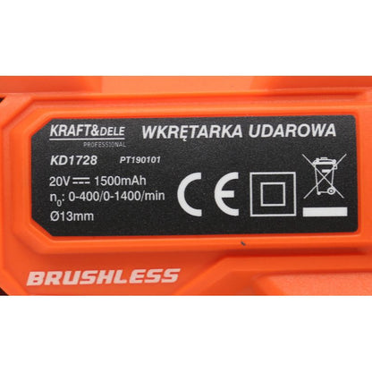 BLACK-FRIDAY Bormasina cu 2 acumulatori KRAFTSON % Import Polonia % 1728, 1400RPM, 20V, mandrina 13mm, Accesorii incluse