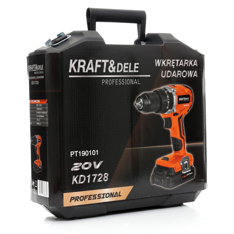 SEZONUL-OFERTELOR la Bormasina cu 2 acumulatori Kraft&Dele KD1728, 1400RPM, 20V, mandrina 13mm, Accesorii incluse